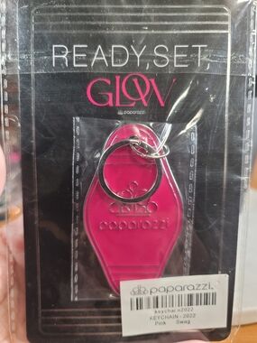 paparazzi Pink Retro Motel Keychain with Silver Ring